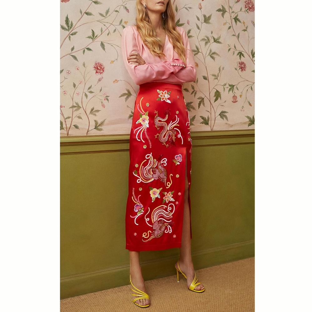 Sold 🛑 $1853 ATTICO Red embellished fitted skirt US 2